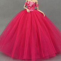 Karšto rožinio spalvos maža suknelė Vestuvinės suknelės Barbie lėlei Drabužiai ir šydai Princesės vakarinio vakarėlio drabužiai Barbie lėlei 1/6 rožinė