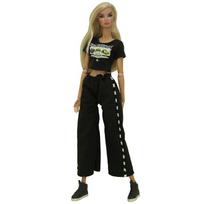 Juodas Madingų Lėlių Drabužių Rinkinys Barbie Aprangai 1/6 Lėlių Aksesuarai Barbie Lėlių Nameliui Viršus T-shirt Kelnės Kelnės Žaislai juoda