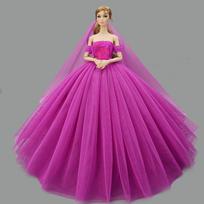 Violetiniai madingi lėlių drabužiai Barbie lėlei Suknelė Princesės vakarinės suknelės Šventinės suknelės Rinkinukai su šydu 1/6 lėlių aksesuarai violetinė
