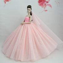 Šviesiai rožinė lėlės suknelė Barbie lėlės drabužiams Vestidoes ilgu šleifu vakarinei suknelei drabužiai vestuvinė suknelė + nuometas 1/6 lėlės aksesuarai rožinė
