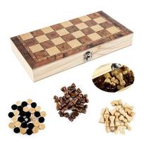 3 In 1 Chess Game Board Folding Storage Wooden Chess Board Sets Exquisite Chess Set Chess and Checkers Game Set juoda