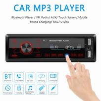 Vienvietis 1 DIN automobilio stereo grotuvas su MP3 grotuvu prietaisų skydelyje, „Bluetooth“ ir „Aux-In“, radijo galvutės blokas, jutikliniai mygtukai