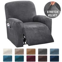 Tamprios recliner sofos užvalkalas, minkštas aksomas, Lazy Boy fotelio užvalkalai, elastiniai neslystantys visapusiški sofos užvalkalai svetainei 4 PCS pilka spalva