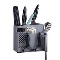 Cutlery Holder Multifunctional Wall Mounted Chopsticks Drying Rack for Home Kitchen Grey pilka spalva