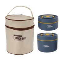 Bento Lunch Box Round with Lid Bag Leakage Proof Stainless Steel Safe Large Capacity Easy Clean L