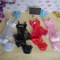 4 rinkiniai/daug Seksualūs pižamos apatiniai nėriniai Kostiumai + Liemenėlė + Apatiniai drabužiai Barbie lėlei Drabužiai Karštas išpardavimas Nėriniai Suknelės įvairiaspalvis