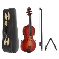 Miniatiūrinis smuikas, medinis rankdarbių dekoravimas, muzikos instrumentas, lėlių namelio smuiko modelis su stovu