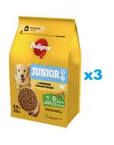 PEDIGREE Junior 3x2,6 kg su paukštiena ir daržovėmis sausas visavertis ėdalas dideliems ir vidutinio dydžio augantiems šunims