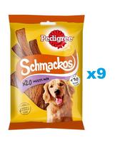 PEDIGREE Schmackos Multi Mix 9x144g jautienos juostelių pavidalo skanėstai šunims