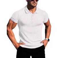Vasariniai vyriški polo marškinėliai solidžiai Stripe Fitness Elasticity trumpomis rankovėmis vyriški polo marškinėliai. XXXXXL balta
