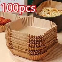 100 vnt. nelimpančios kvadratinės oro keptuvės įklotai - Puikiai tinka sveikesniam kepimui, skrudinimui ir mikrobangų krosnelėje, riebalus sugeriantis popierius, oro keptuvės priedai 100 pcs