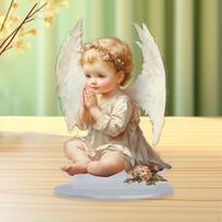 Angel Boy with Wing Ornament,Acrylic Desktop Decor,2D Flat Sign,Collection Centerpiece Table beige