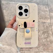 Korėjietiškas mielas 3D šuns, katės, triušio, piršto žiedo palaikymo telefono dėklas, skirtas „iPhone 16 15 14 13 11 12 Pro Max Plus X XS“ laikiklio ir stovo dangteliui iPhone X balta