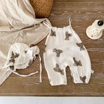 2025 Summer Bear-Themed Korean Hooded Sling Jumpsuit for Infants and Toddlers - Breathable and Lightweight 90 cm abrikosas