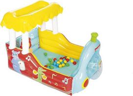 "Bestway Fisher-Price" pripučiamas garvežys su kamuoliukų duobe ir 25 spalvotais kamuoliukais, 132 x 94 x 89 cm, įvairiaspalvis