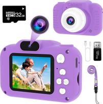 "GlobalCrown" vaikų fotoaparatas, mini įkraunamas vaikų skaitmeninis fotoaparatas, vaizdo kameros dovanos berniukams mergaitėms nuo 3 iki 9 metų, 12 MP HD vaizdo įrašas su dvigubu objektyvu, asmenukių fotoaparatas žaislas (32GB kortelė pridedama)