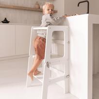 Montessori 2 in 1 bokštelis + stalelis su kėdute Balta