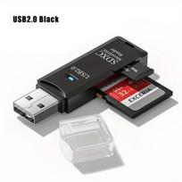 USB 2.0 SD/TF kortelių skaitytuvas,  Juoda