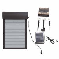 Automatinės vištidės durys, maitinamos saulės energija, metalinė roletinė užuolaida, vištidės durys su laikmačiu skirtos