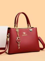 Fashion Soft Leather Large Capacity Handbag Shoulder Messenger Bag Mother Bag Women'S Bag raudona