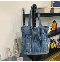 Versatile Denim Shoulder Messenger Bag Female Student Large Capacity Retro Casual Japanese Commuter Canvas Bag Male mėlyna