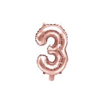 Folinis balionas Skaičius "3", 35 cm, auksinis/rožinis