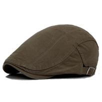 Unisex pavasario/vasaros medvilninė beretė - korėjietiško stiliaus plona vienspalvė anties snapo kepurė Adjustable 56-59cm Head Circumference armijos žalia spalva