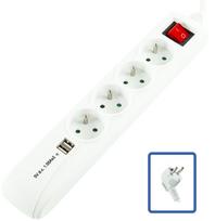 LOGON PROFESSIONAL 4-WAY+2 USB POWER STRIP:  WHITE - ON/OFF SWITCH - 1.5M