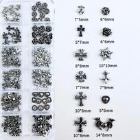120 vnt./Dėžutė Europietiškas Amerikietiškas Tamsus Vintažinis Stilius Kryžius Nagų Dailės Pleistras Aukščiausios Kokybės Metalinis Stilius Širdelė Nagų Metalinis Dekoras Rinkinys