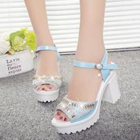 Moteriški Elegantiški Pleištai Sandalai Batai Vasariniai Siurbliai Platforma Sandalai Romėniški Pleištai Krištoliniai Sandalai Sandalai Sandalai 37 mėlyna