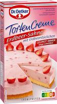 "Dr. Oetker" braškių kremas tortų kremui, 113 g, kremo milteliai tortų kremui su liofilizuotų braškių gabalėliais ir braškių milteliais, sėkmingas tortų kūrybos paruošimas