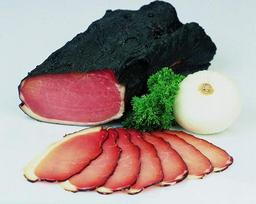"Food-United Cottage Bacon" 300 g žalios rūkytos kiaulienos nugarinės pagal tradicinį receptą su rinktiniais prieskoniais, ypač aromatingas ir švelnus, be glitimo, be laktozės
