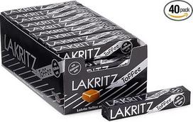 "Lakritz-Toffee Chew" saldainiai su saldymedžio sultimis, 40 lazdelių saldymedžio skonio kavos su saldymedžio sultimis, kaip sandėliavimo pakuotė arba pardavimų ekspozicija, minkšti tirpstantys dribsniai