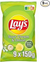 "Lay's Sour Cream & Onion" - traškūs bulvių traškučiai su prieskoniais sėkmingam vakarėliui (9 x 150g)