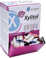 "miradent Xylitol" kramtomosios gumos dėžutė, 200 x Vegan Xylitol kramtomoji guma, dantų priežiūros kramtomoji guma vaikams ir suaugusiesiems, be aspartamo, sorbitolio, laktozės, titano dioksido, be cukraus, prieš ėduonį