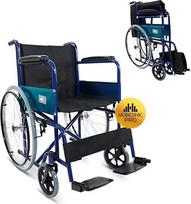 "Mobiclinic®", "Alcázar" Europos prekės ženklo sulankstomas neįgaliųjų vežimėlis - 46 cm sėdynė - rankinis stabdys - fiksuoti porankiai ir sulankstomos kojų atramos - mėlyna/juoda