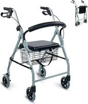 "Mobiclinic®", "Alhambra" modelis "Alhambra" sulankstomas ir lengvas vaikščiojimo rėmas su sėdynės funkcija, paminkštintu atlošu, rankiniais stabdžiais, ergonomiškais rankiniais stabdžiais, nuimamu krepšeliu, europietiškas prekės ženklas