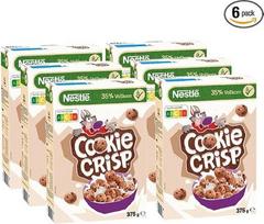 "Nestlé Cookie Crisp", sausainių formos sausainiai su pilno grūdo grūdais, skirti vaikų pusryčiams, 6 vnt. (6 x 375 g)