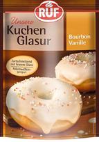 "RUF Cake Icing Bourbon Vanilla", 100 g maišelyje, galima šildyti mikrobangų krosnelėje, skirta glazūruoti ir puošti sausainius, keksiukus ir tortus, be glitimo