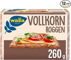 "Wasa Crispbread" viso grūdo ruginė duona, 12 x 260 g, ypač traški ir pikantiška ruginė duona, 100 % viso grūdo, turinti daug skaidulų