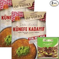 2 pakuotės x Ozyufka Šviežios tešlos siūlai Angel Hair Kataifi Kadayif Smulkinta Fillo tešla Konditerijos gaminiai Kadaifi siūlai Taze Kadayif Dubajui Šokoladas 400 g su 70 g Dama šokolado