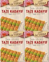 4 pakuotės x Ozyufka Šviežios tešlos siūlai Angel Hair Kataifi Kadayif Smulkinta fillo tešla Kadaifi siūlai Taze Kadayif Dubajui Šokoladas 400 g