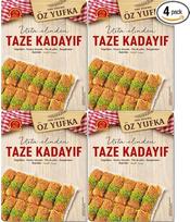 4 pakuotės x Pufai Šviežios tešlos siūlai Angel Hair Kataifi Kadayif Smulkinta fillo tešla Kadaifi siūlai Taze Kadayif Dubajus Šokoladas 400 g