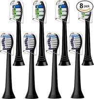 8 dantų šepetėlio galvučių pakuotė, suderinama su "Philips Sonicare" elektriniu dantų šepetėliu, 4 vnt. "Precision Clean" ir 4 vnt. balinamųjų "Clean" šepetėlio galvučių, juodos spalvos