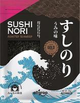 Allgroo Nori Gold Jūros dumbliai, sveiki lapai, skrudinti jūros dumbliai, idealiai tinka suši, veganiški ir be glitimo, 1 x 125 g su 50 lapų