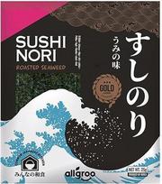 Allgroo Nori Gold Jūros dumbliai, sveiki lapai, skrudinti jūros dumbliai, idealiai tinka suši, veganiški ir be glitimo, 1 x 25 g su 10 lapų