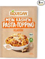 Biovegan Mein Käshew Pasta Topping, 100 % ekologiškos kokybės veganiškas parmezano pakaitalas, veganiška sūrio alternatyva, skani sūrio alternatyva iš anakardžių riešutų, 8 x 50 g (Classic)