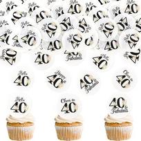 Blumomon Pakuotė 40 valgomų 40-ojo laimingo gimtadienio Cupcake Toppers Cheers to 40th Fabulous Cake Decoration 40-ojo gimtadienio vakarėlio dekoracijos Valgomi torto papuošimai 40-ajam gimtadieniui