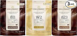CALLEBAUT kvitų Nr. 811, 823 ir W2 vokeliai, tamsusis, pieninis ir baltasis šokoladas, 1 kg - pakuotė po 3 vnt.