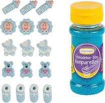 Günthart 16 Zuckerfiguren für Taufe & Baby Shower mit blauen Streudekor